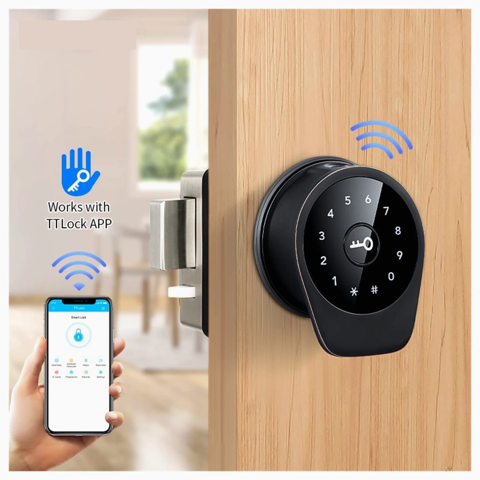Serratura Elettronica Intelligente Automatica Serratura biometrica for Impronte digitali Codice RIFD Serratura Senza Chiave con TTlock,Blocco di Sicurezza(No fingerprint-01)