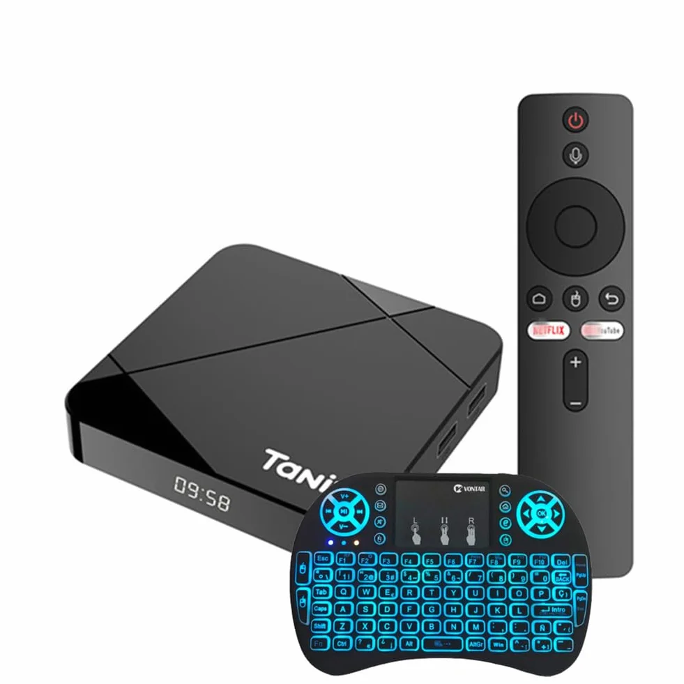 Android TV Box 14.0, scatola con tastiera wireless, scatola Android con amlogic S905W5 Quad Core 64 bit CPU, AV1 4K 3D USB 3.0 BT 4.2 TV Box,4GB+32GB