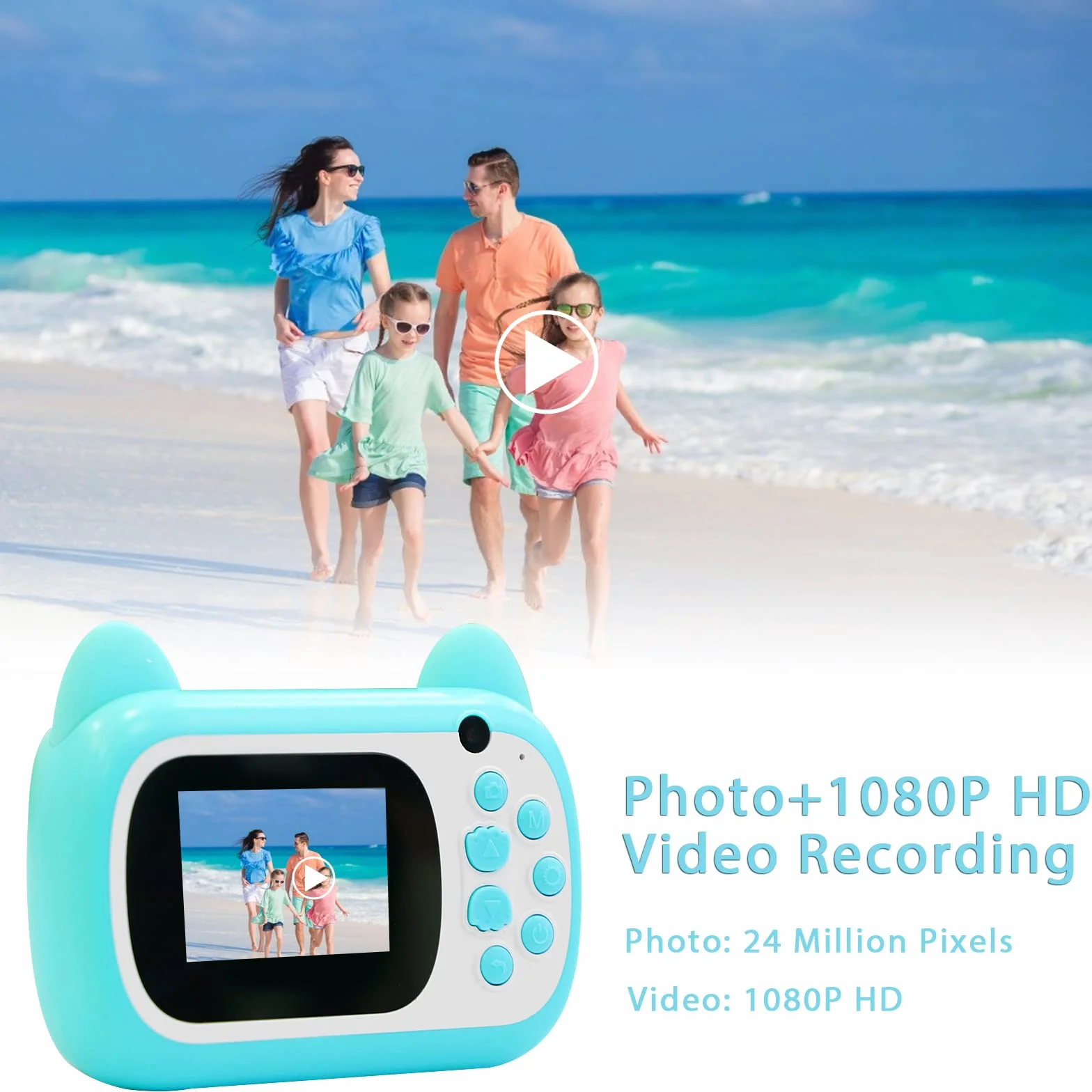 Fotocamera istantanea per bambini, schermo LCD da 2,4 pollici, fotocamera digitale per bambini con zoom 6x, 24 Mpixel, doppio obiettivo e videoregistratore 1080p, regalo per ragazzi e ragazze