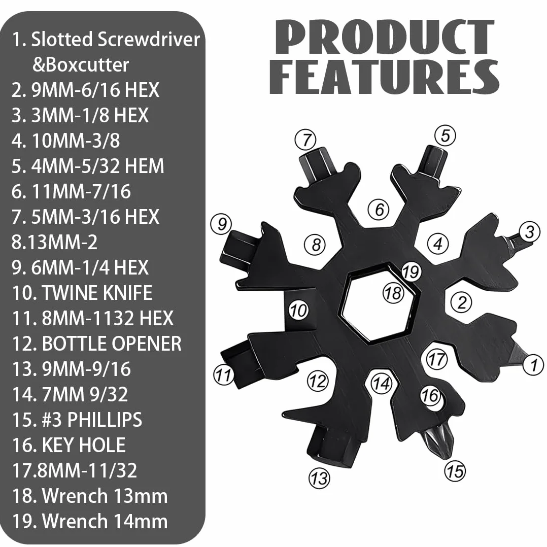18-In-1 Multi-Tool Snowflake, Portatile Acciaio Attrezzo Campeggio Avventura