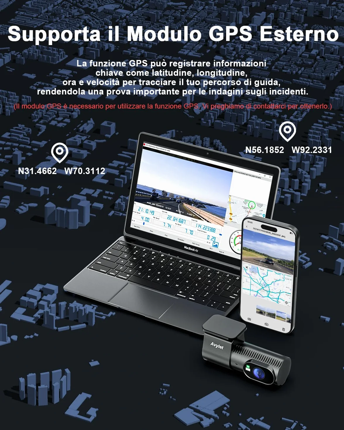 Avylet Dash Cam Auto 4K+1080P Anteriore e Posteriore, Schermo da 1,5", WiFi 5GHz, Grandangolo 170°+150°, Visione Notturna, Modalità Parcheggio 24H, WDR, App, G-Sensor, Loop, Supporta 256GB
