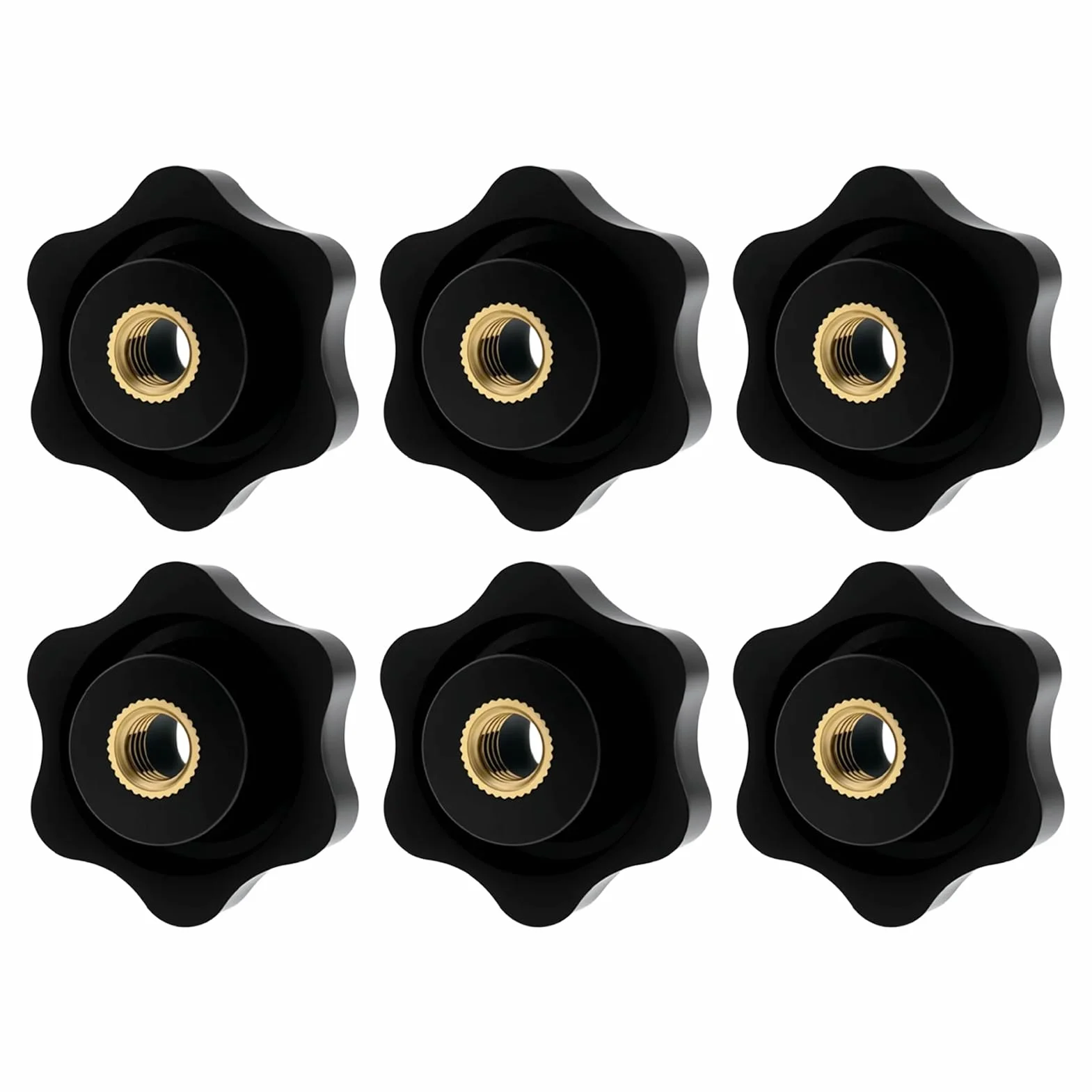 Dadi a stella M6, perno filettato con manopola, diametro esterno 32 mm, nero
