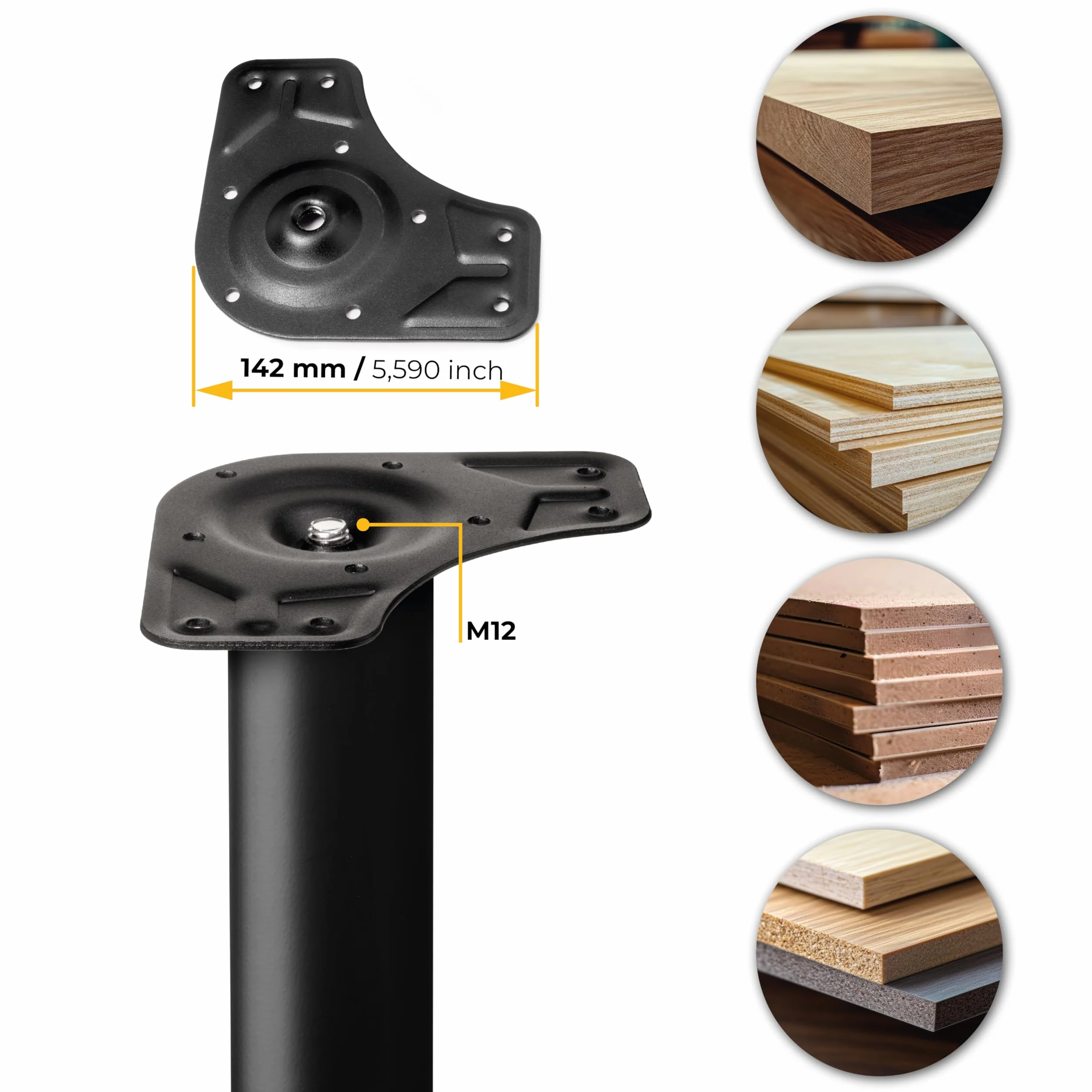 Emuca Gambe regolabili per tavolo acciaio Ø60x710mm altezza regolabile 710-730mm nero kit 4 piedi