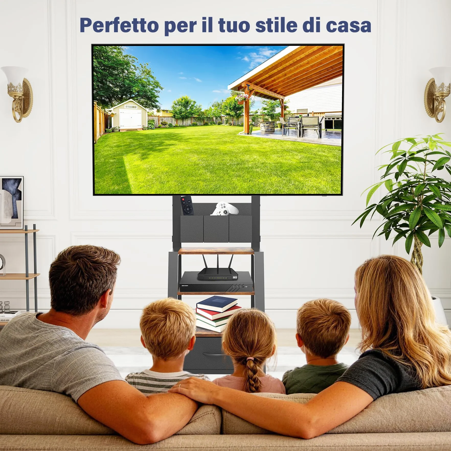 Mobile porta TV con ruote, cassetto e 3 ripiani per TV piatti/curvi da 23"-60", mas 72 kg, per LCD/LED/OLED. Carrello mobile con altezza regolabile per casa, ufficio e esterni, VESA mas 400x400mm