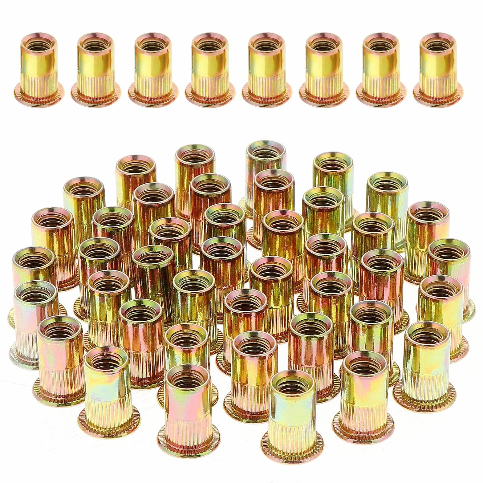Gueenky 100 Pezzi Dadi Rivetti Filettati in Acciaio Carbonio Zincato M10 Testa Piatta 17x21 mm