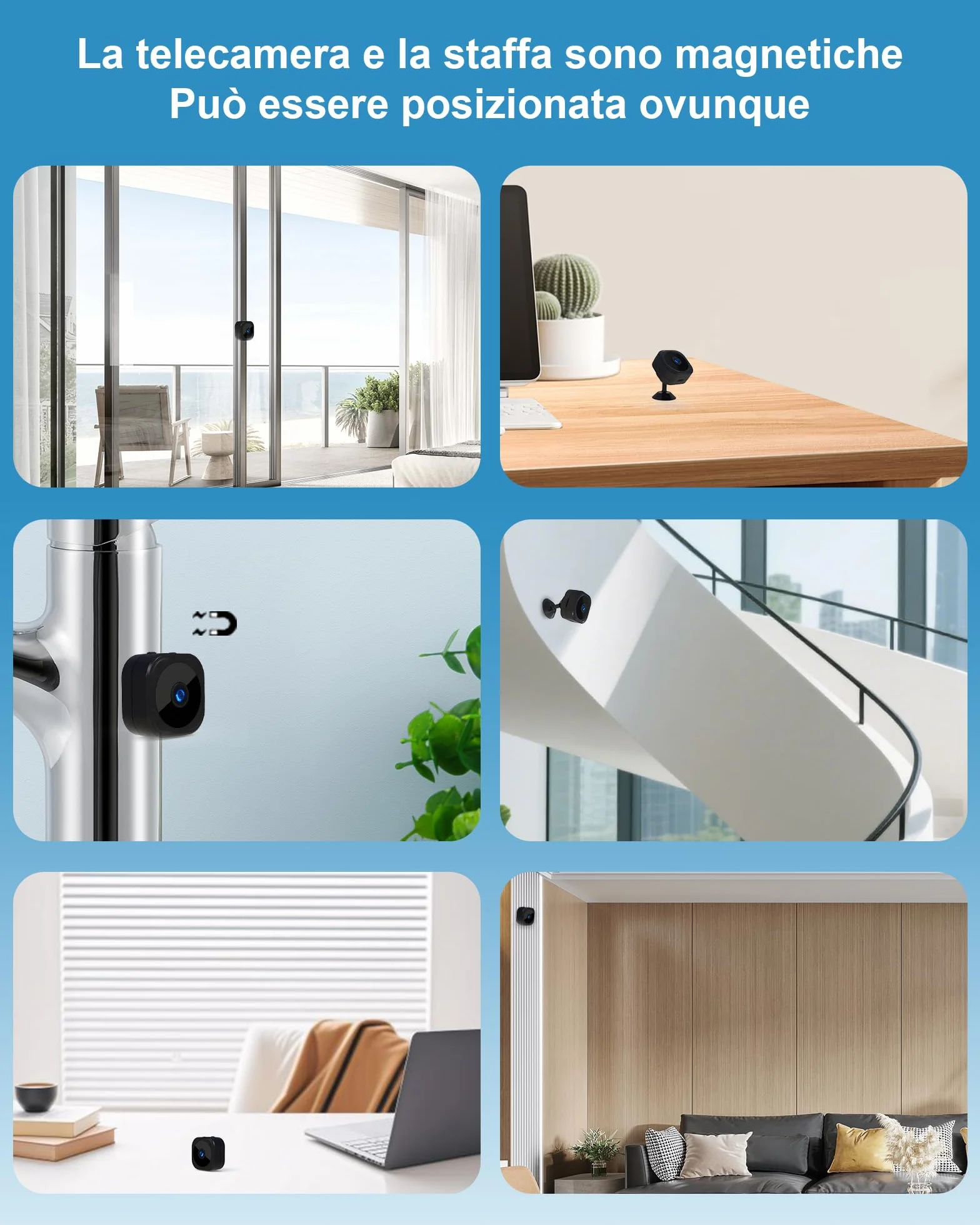 AOBOCAM Mini Telecamera WiFi Interno, Videocamera Sorveglianza 1080P, Visione Notturna, Rilevamento di Movimento, Controllo Remoto Con App (S)