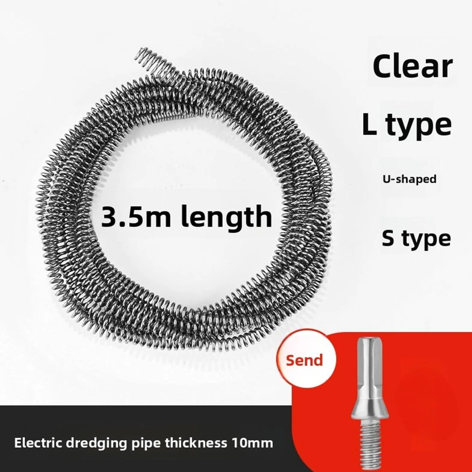 Molla for Tubo Di Scarico, Diametro 10 Mm | Strumento di pulizia antiruggine for la rimozione di condutture del lavandino del lavandino intasato(3.5-meter pipe)