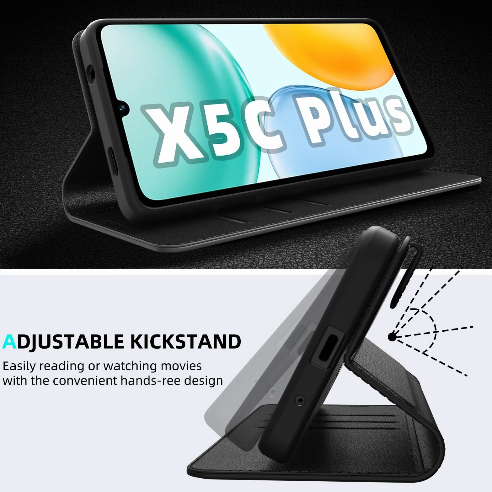 Cover per Honor X5C Plus Portafoglio Pelle PU Premium, Custodia Scomparti Carte Antiurto Protettiva Case con 1 Vetro Temperato, Nero