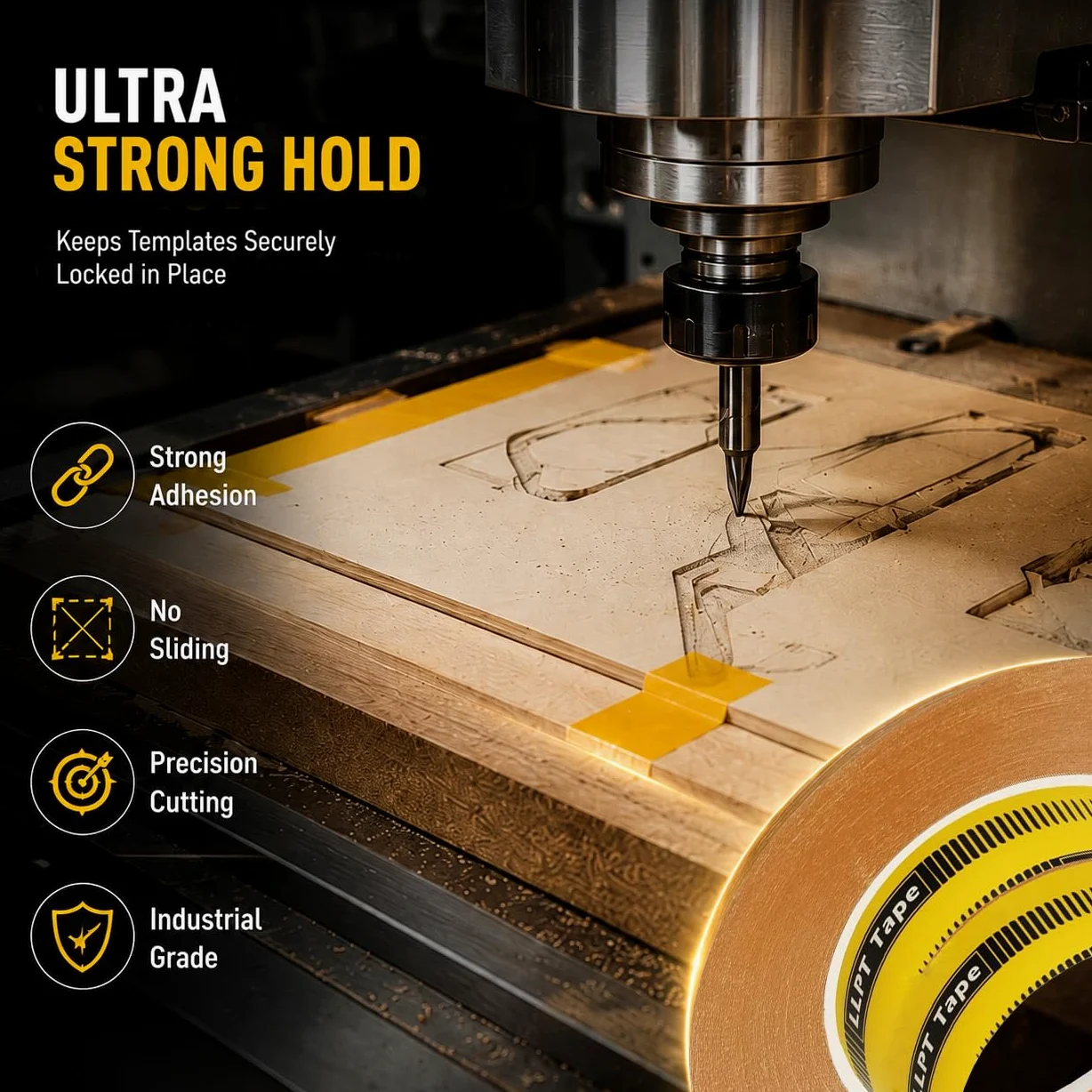 LLPT, nastro biadesivo per lavorazione del legno, confezione da 2, 45 mm x 108 m, nastro biadesivo per CNC e legno, rimovibile senza residui (WT266)