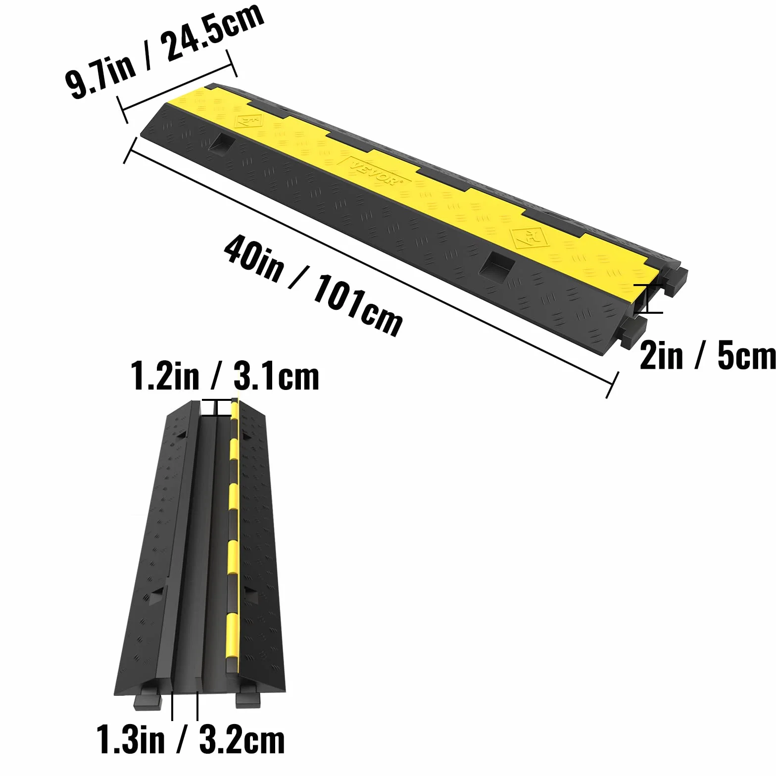 Passacavo A Pavimento In Gomma 2 Slot 1000x250x45mm 5T 30x35mm 3 Pezzi