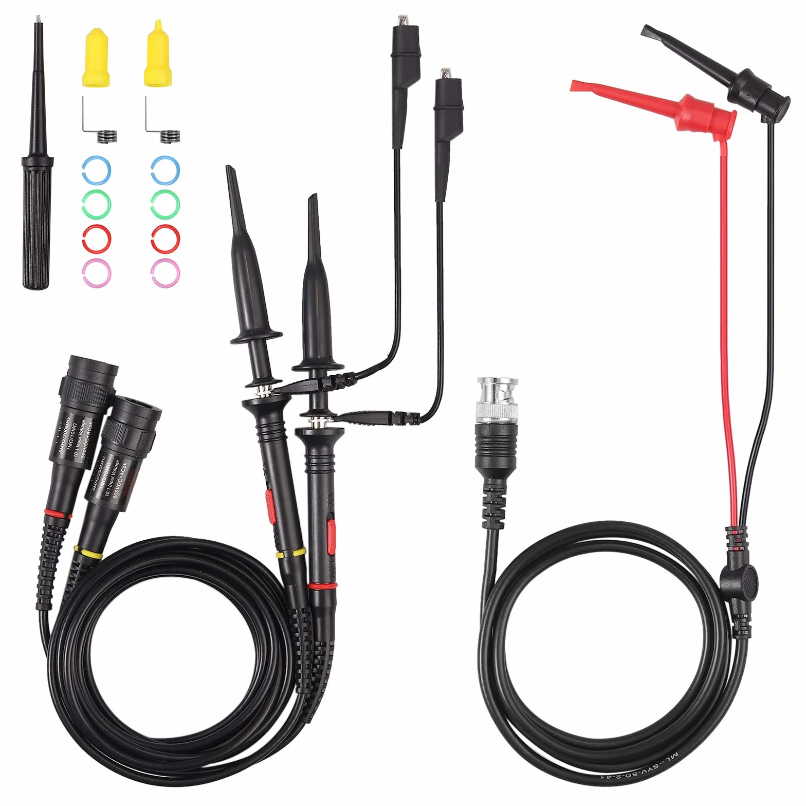 AUTOUTLET - Sonda oscilloscopio 200 Mhz con clip per test BNC P2200 10X/1X nero con BNC a mini grabber e kit di strumenti di regolazione