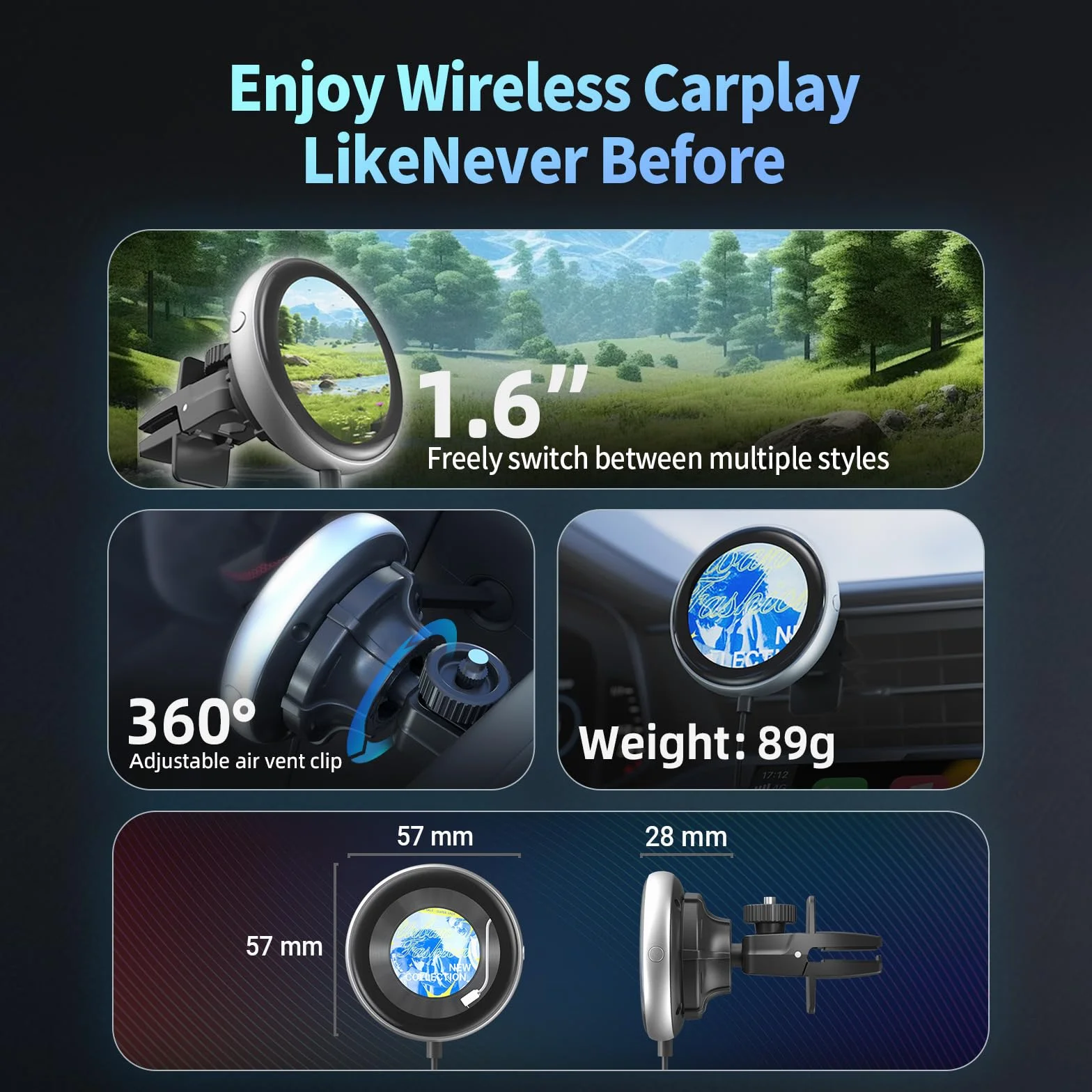 OTTOCAST Adattatore Carplay Wireless Clip, Dongle Wireless CarPlay Plug & Play con Display Elettronico può Mostrare Orologio Immagini Copertina di Album Musicali Compatibile con Auto con Wired CarPlay