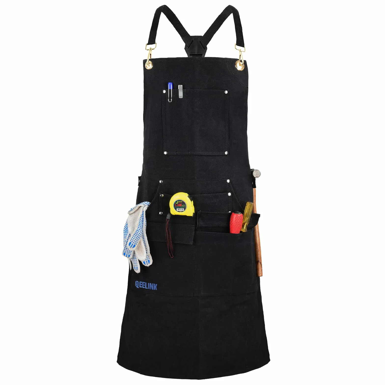 QeeLink Grembiule da Lavoro per Carpentiere con 10 Tasche, Grembiule Saldatura Tela Ignifugo con Cinturino Incrociato sul Retro, Grembiule Falegname Regolabile da M a XXXL per Artigiano e Officina
