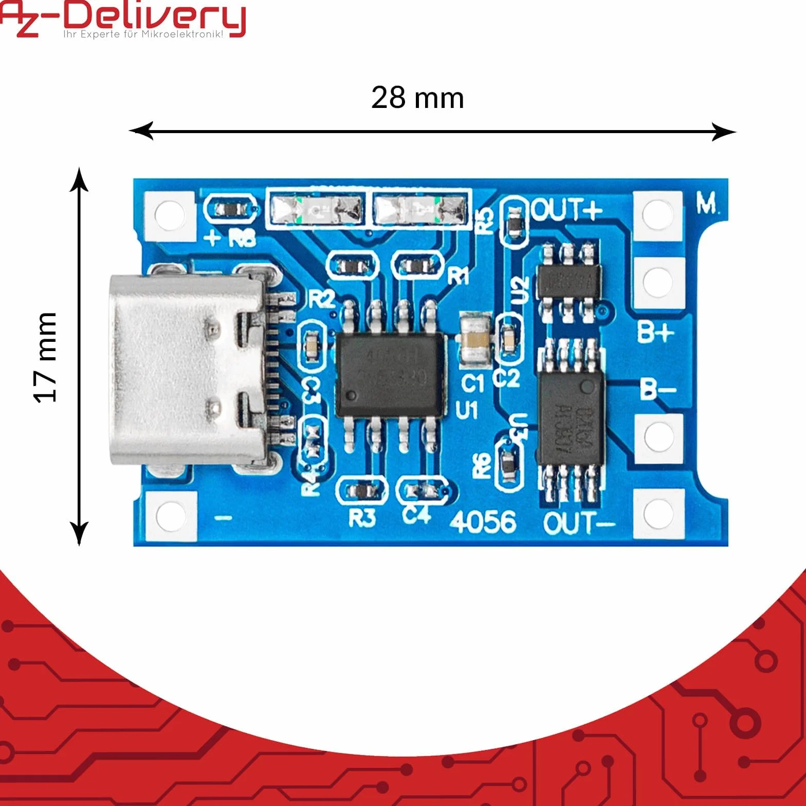 AZDelivery 5 X TP4056 Modulo di Carica Batteria - USB Tipo C, Circuito di Protezione, Indicatori LED - Indispensabile per le Tue Batterie Li-Ion o LiPo Singole Celle