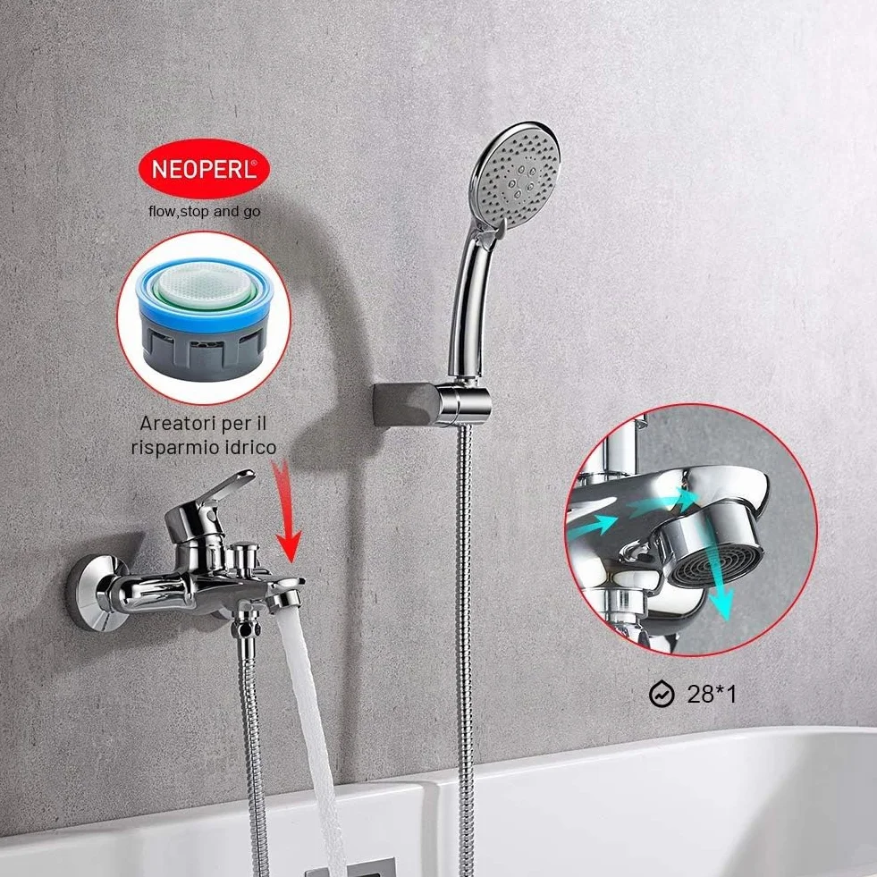 GRIFEMA PORTO-G13003 Miscelatore Monocomando Esterno per Vasca/Doccia G1/2 Pollici, Flessibile Acciaio Inox 1,5 m, Doccetta 5 Vie, Cromo