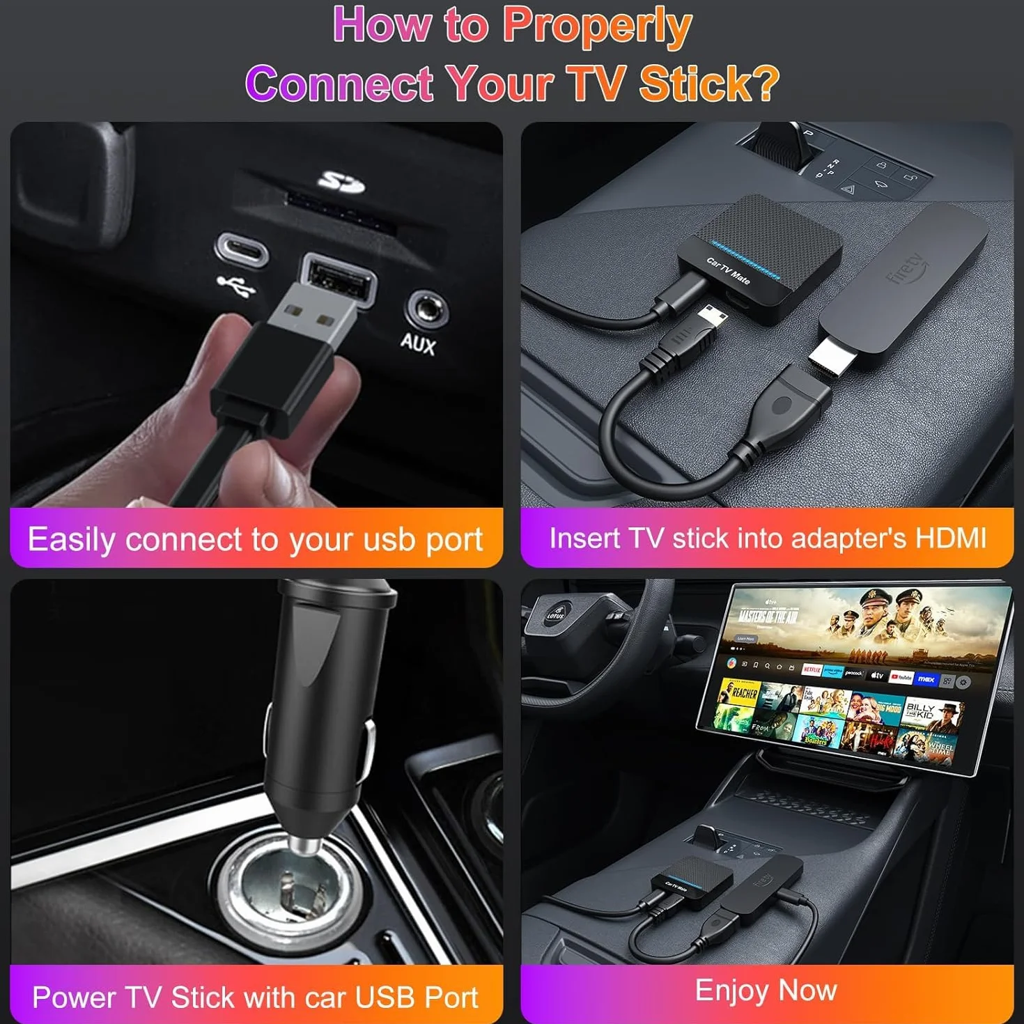 Car TV Mate 2025 Adattatore wireless CarPlay integrato, convertitore Fire TV Stick per auto Plug & Play, stabile, veloce, nessuna latenza, adattatore multimediale HDMl con CarPlay cablato di fabbrica