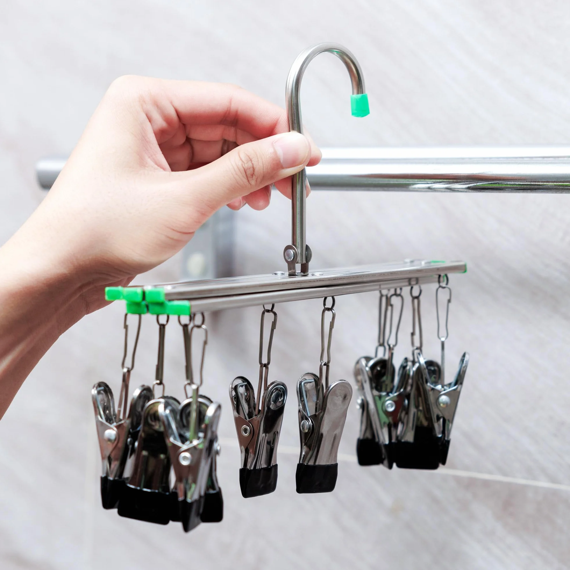 JJC 35 mm 120 Negative Film Asciugatura Hanging Rack con 10 clip, in acciaio inox pieghevole gancio per 135 120 film formato, accessori per lo sviluppo camera oscura
