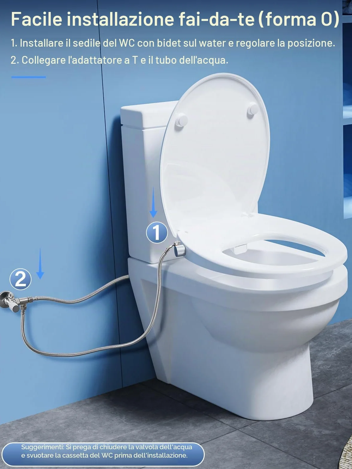 Tavoletta WC Bidet universale Soft Close non elettrico pressione regolabile 42.7x37 cm