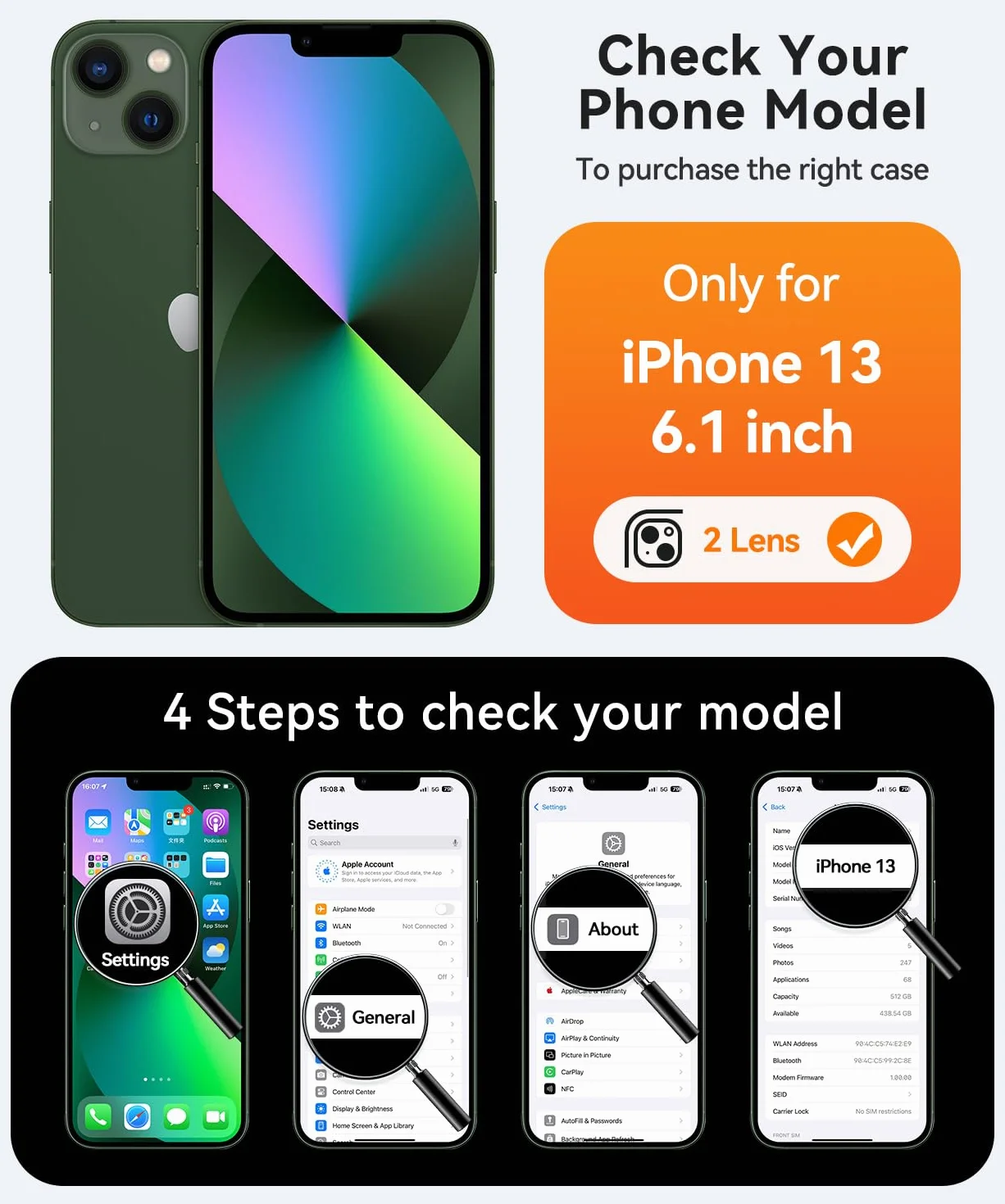 CANSHN Cover Magnetica per iPhone 13(6,1 Pollici), Compatibile con MagSafe, [Protezione Completa Della Fotocamera], Custodia Traslucida Opaca Protettiva Sottile Antiurto,Nero