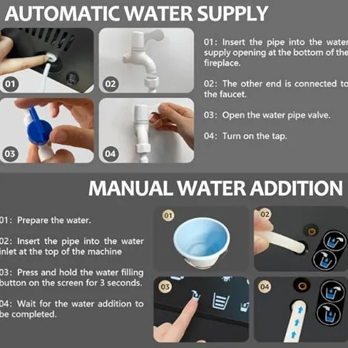 Camino Elettrico con Fiamma Regolabile, Umidificatore, Telecomando App, Riempimento Automatico Acqua, Pannello Ultra-Sottile