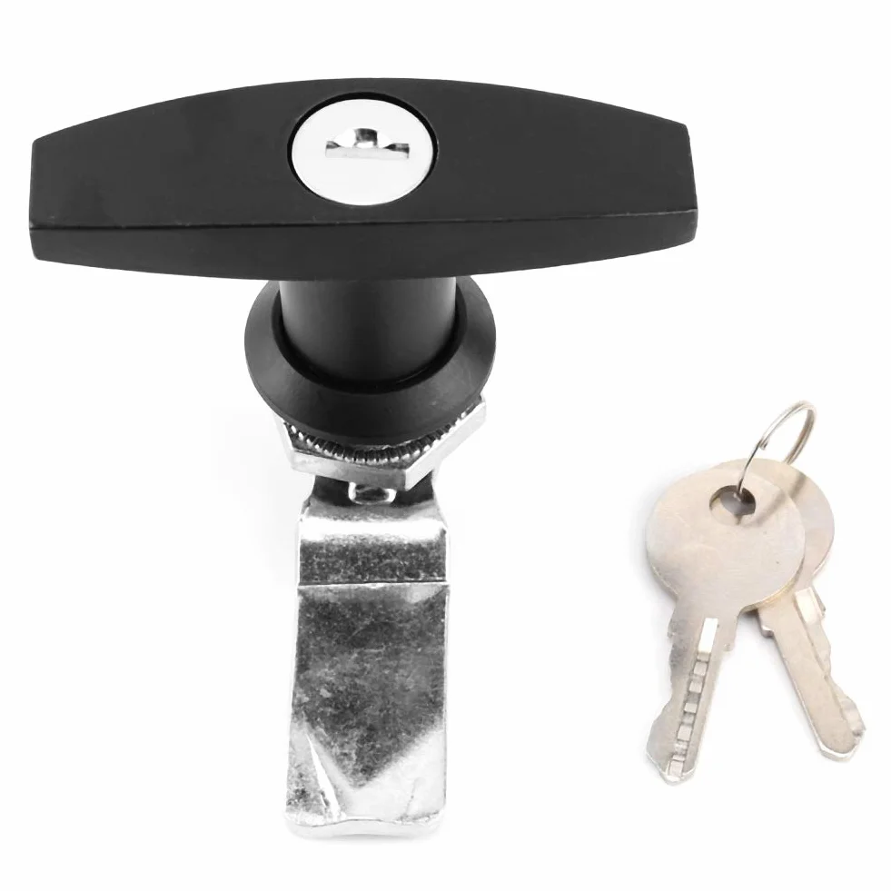 Kit serratura con maniglia a T per porta del capannone Fissaggio posteriore con maniglia a T Cassetta degli attrezzi Serratura per porta del garage con chiavi per tettuccio (nero)