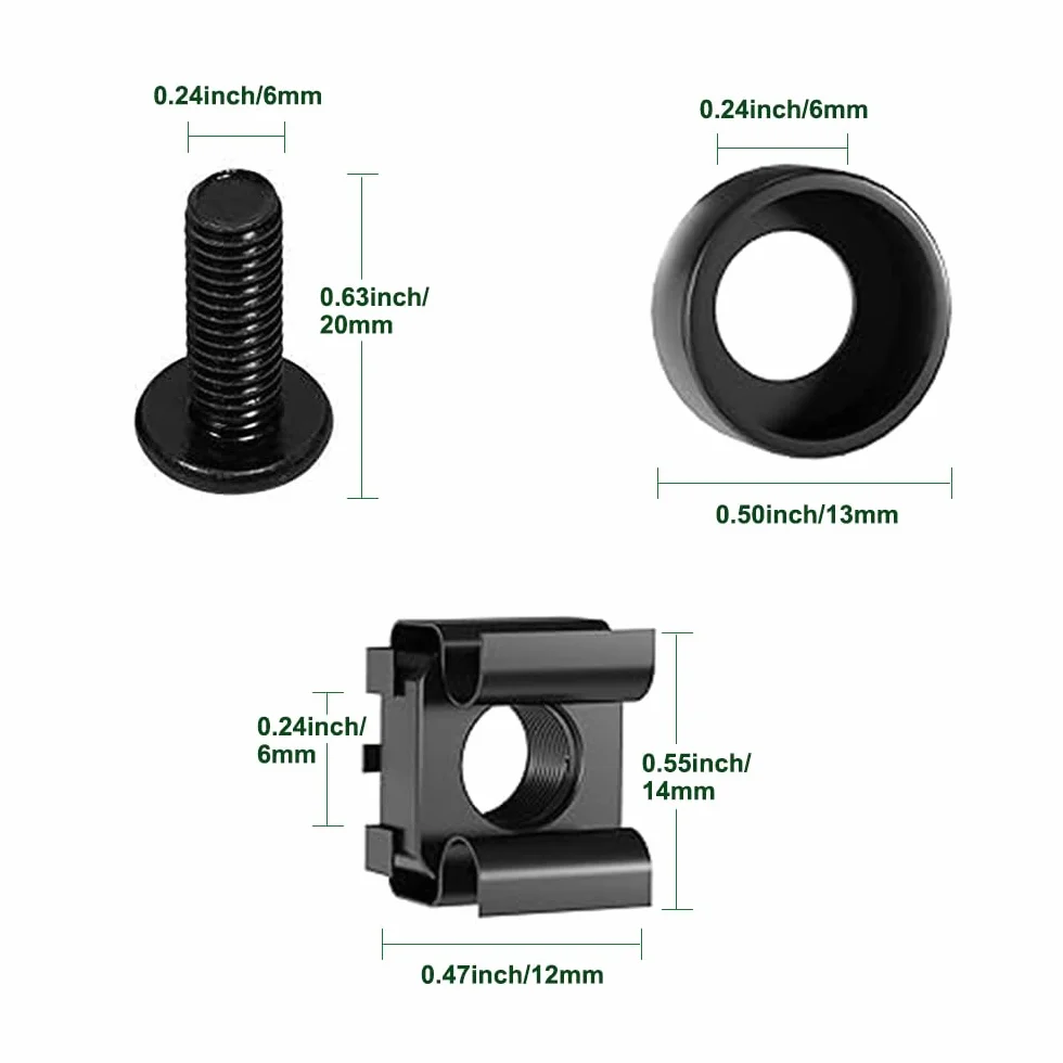 Set di 60 dadi e bulloni a gabbia M6 nero per montaggio su rack server e armadi di rete