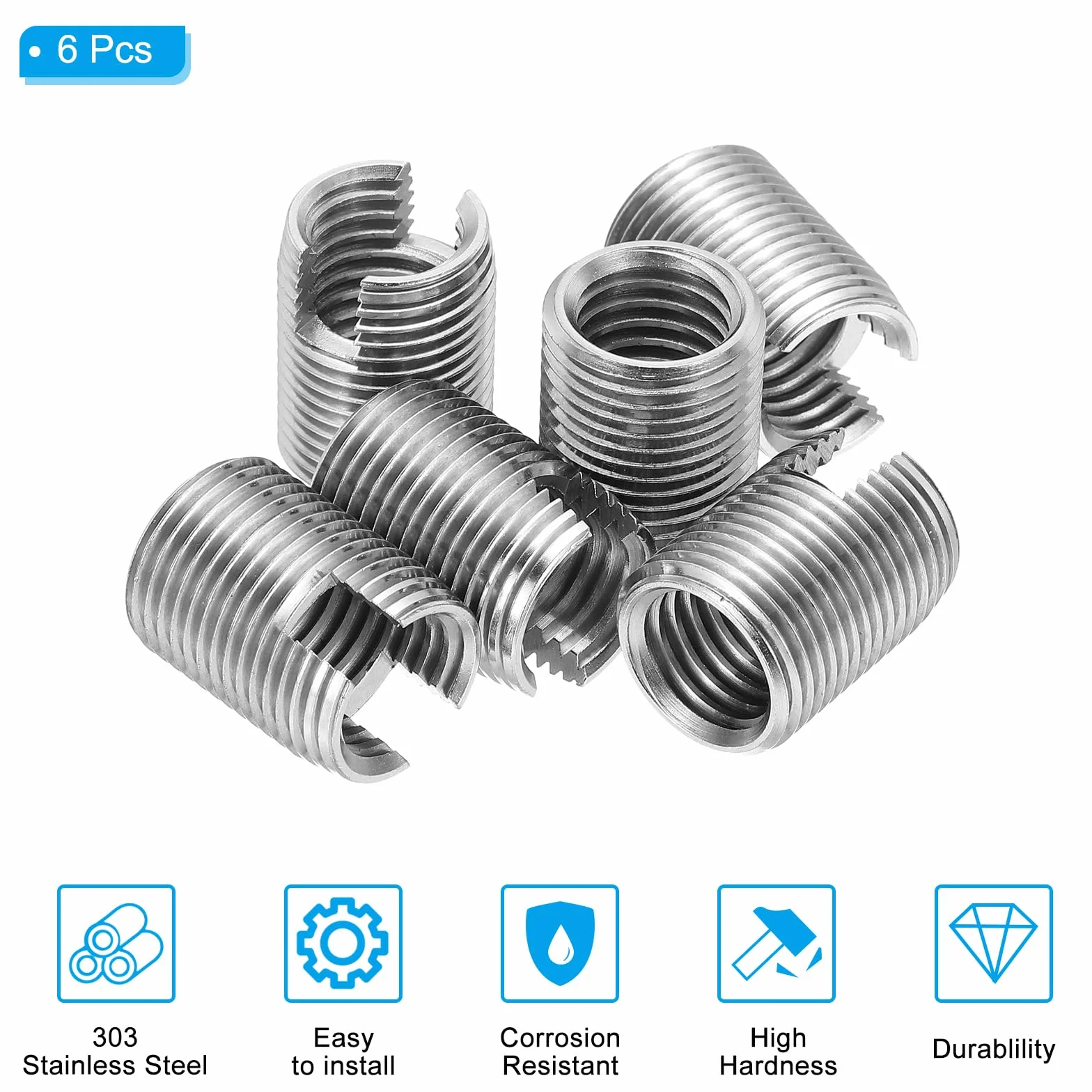 PATIKIL Inserto Filettato Autofilettante, 6 Pz M14 x M18 x 24mm Inserti Filettati 303 Acciaio Inossidabile Adattatore Filettato Riduttore Vite Scanalata Riparazione Inserimenti