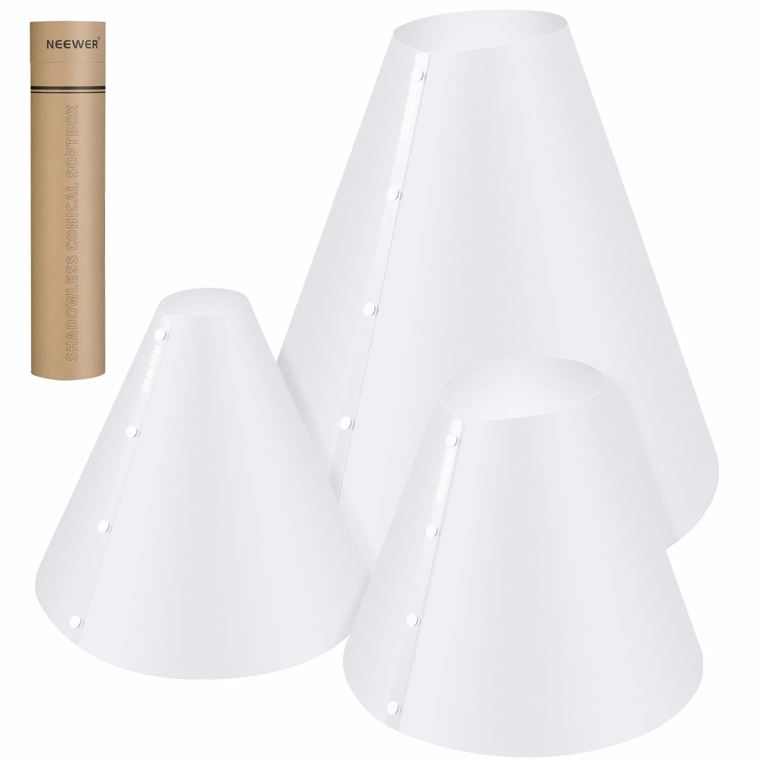 NEEWER Set Diffusore Luce Conico (3pz, 14"/15"/20"), Riflettore per Illuminazione Flash Migliorato Spessito 0,5mm, Alternativa a Light Box per Foto Prodotti Gioielleria, Senza Ombra e Riflesso, NK006