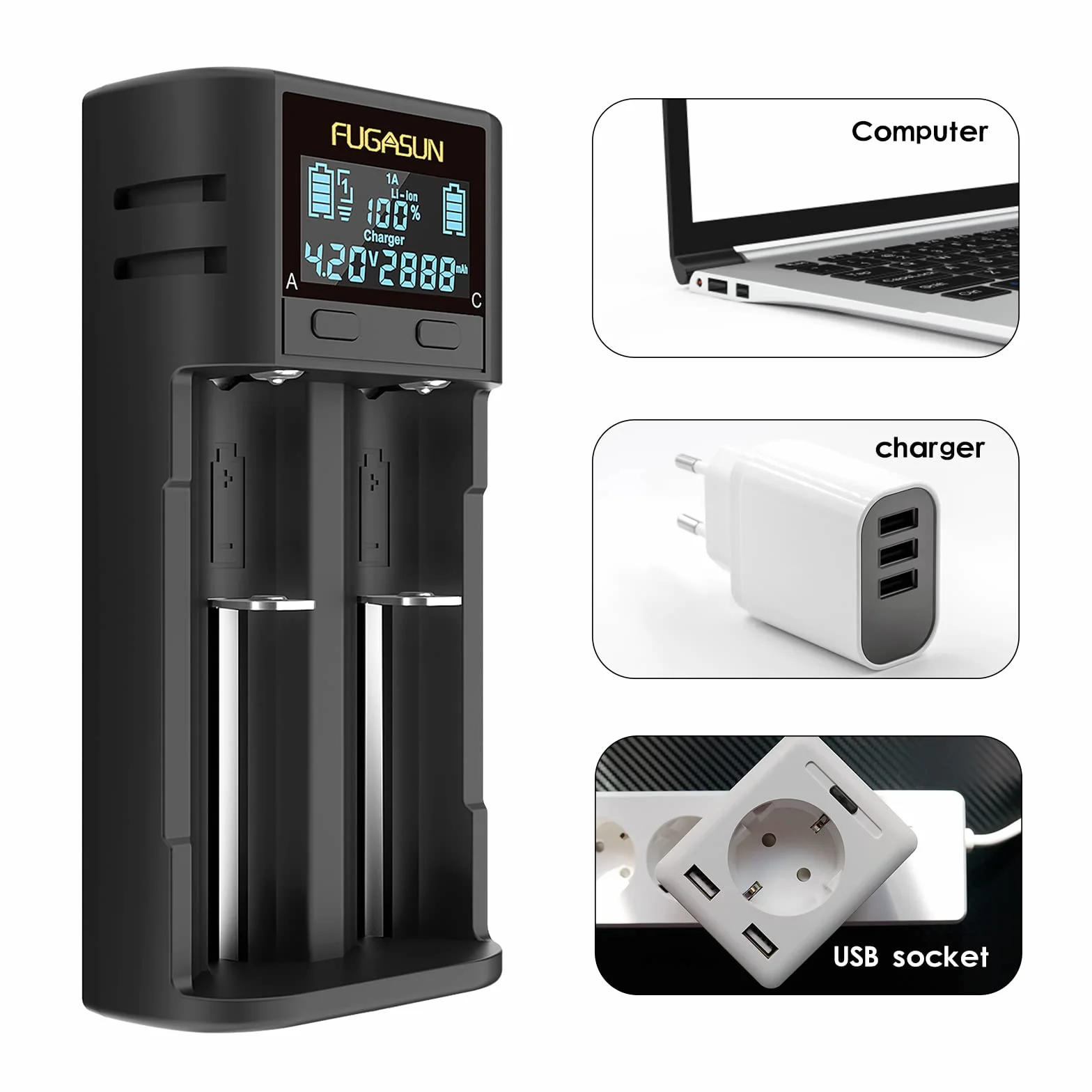 21750 21700 Caricabatterie,LCD intelligente 21750 18650 Caricabatterie Per 18650 20700 22700 26650 26700 16340 (RCR123) 17500 17650 17670 Batteria Ricaricabile con Scheda di Protezione PCB