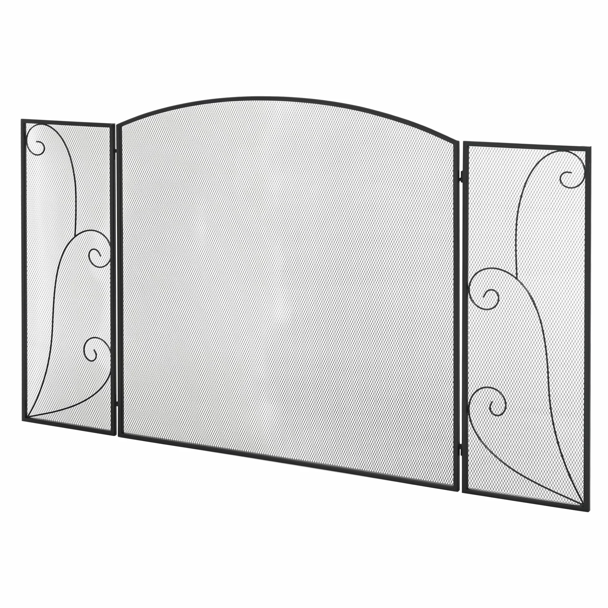 HOMCOM Griglia per caminetto 3 pannelli pieghevole antiscintille Metallo Nero 132,5 x 76,5 cm