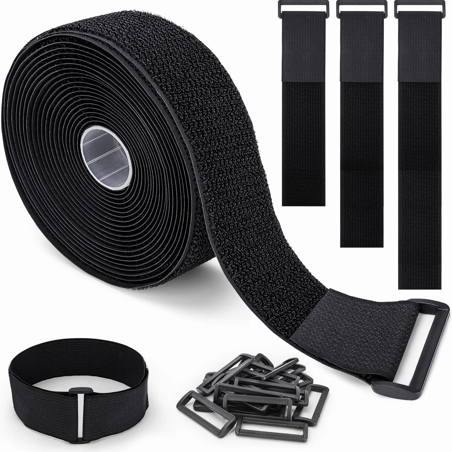 Fascette Fermacavo Riutilizzabili 6M x 5CM 25 Fibbie Nero per Organizzare Cavi