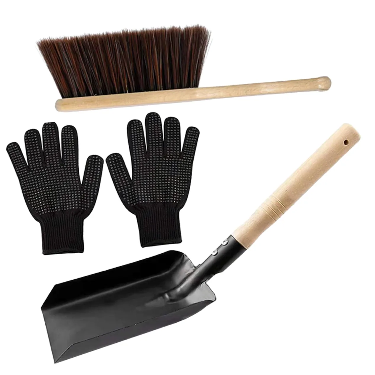 BESPORTBLE Set Strumenti per Pulizia Stufa Spolverino e Pala in Acciaio al Carbonio Spazzola in Silicone per Stufa Domestico Accessori Manico lungo e Gancio per Facile Conservazione