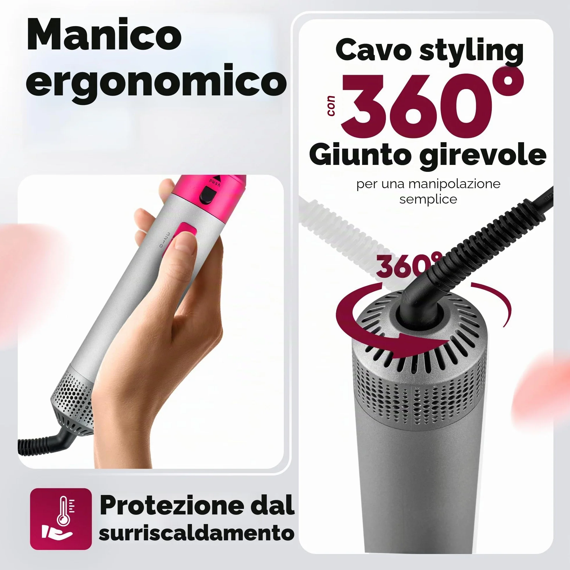 Piastra ad aria calda 1000W Grigio Rosa Proficare PC-HAS3132-GRY