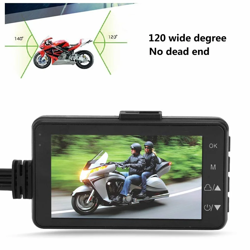Akozon pollici HD 1080P Registratore per moto di telecamere di registrazione per motocicletta Fotocamera per soffiaggio a specchio Impermeabile 120 ° Grandangolare Dual