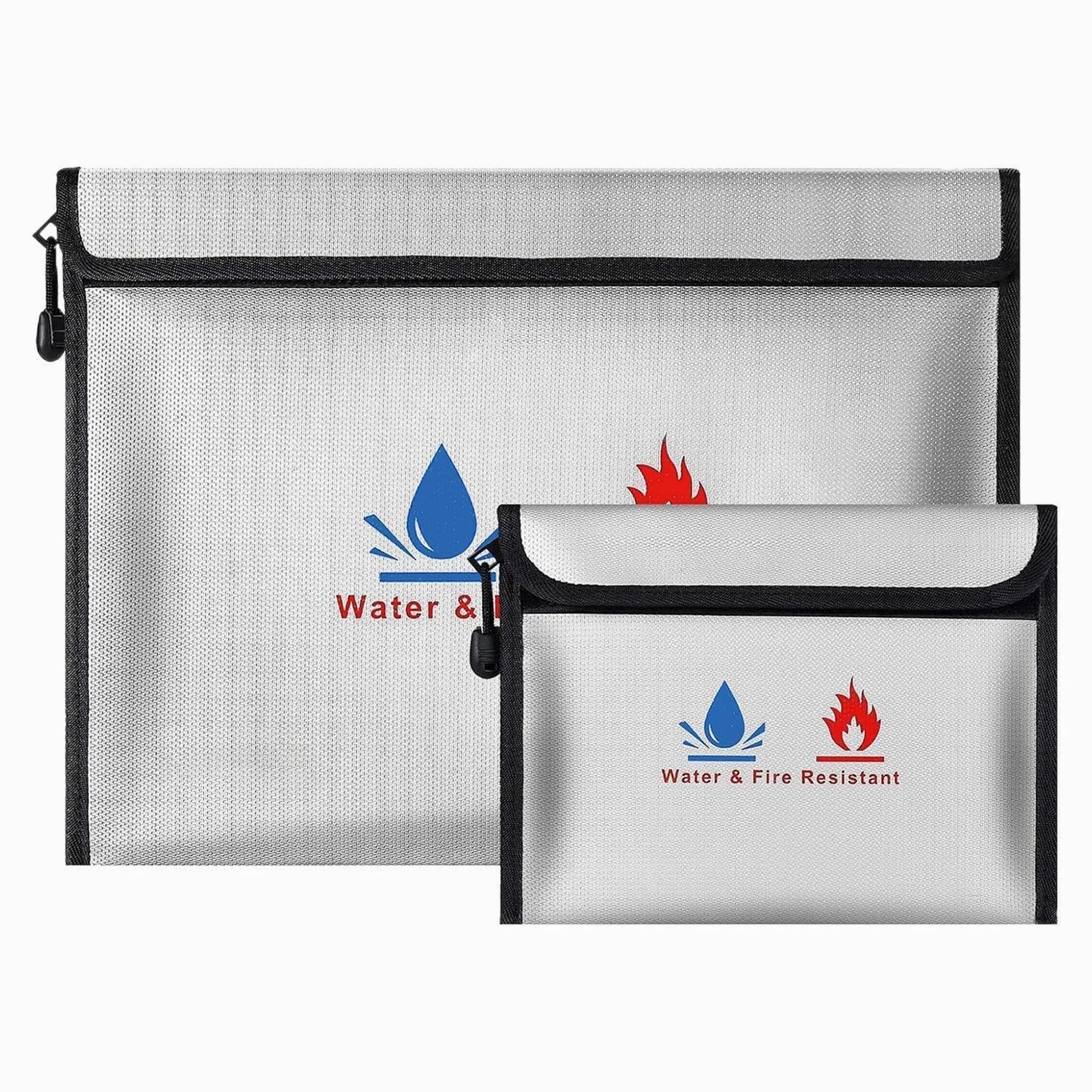 Borsa portadocumenti ignifuga in fibra di vetro siliconica e pellicola di alluminio in fibra di vetro | 38 x 28 cm grande e 23 x 18 cm piccola con protezione a doppio strato, borsa impermeabile per contanti, resistente al fuoco