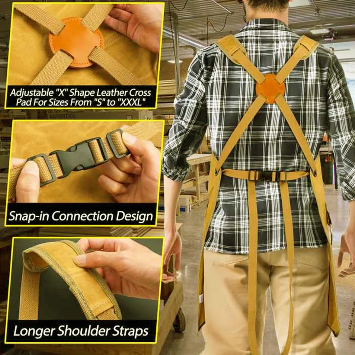 Grembiule di legno regalo uomo cintura di legno 9 tasche utensili tasca magnetica resistente grembiule di lavoro in tela cerata