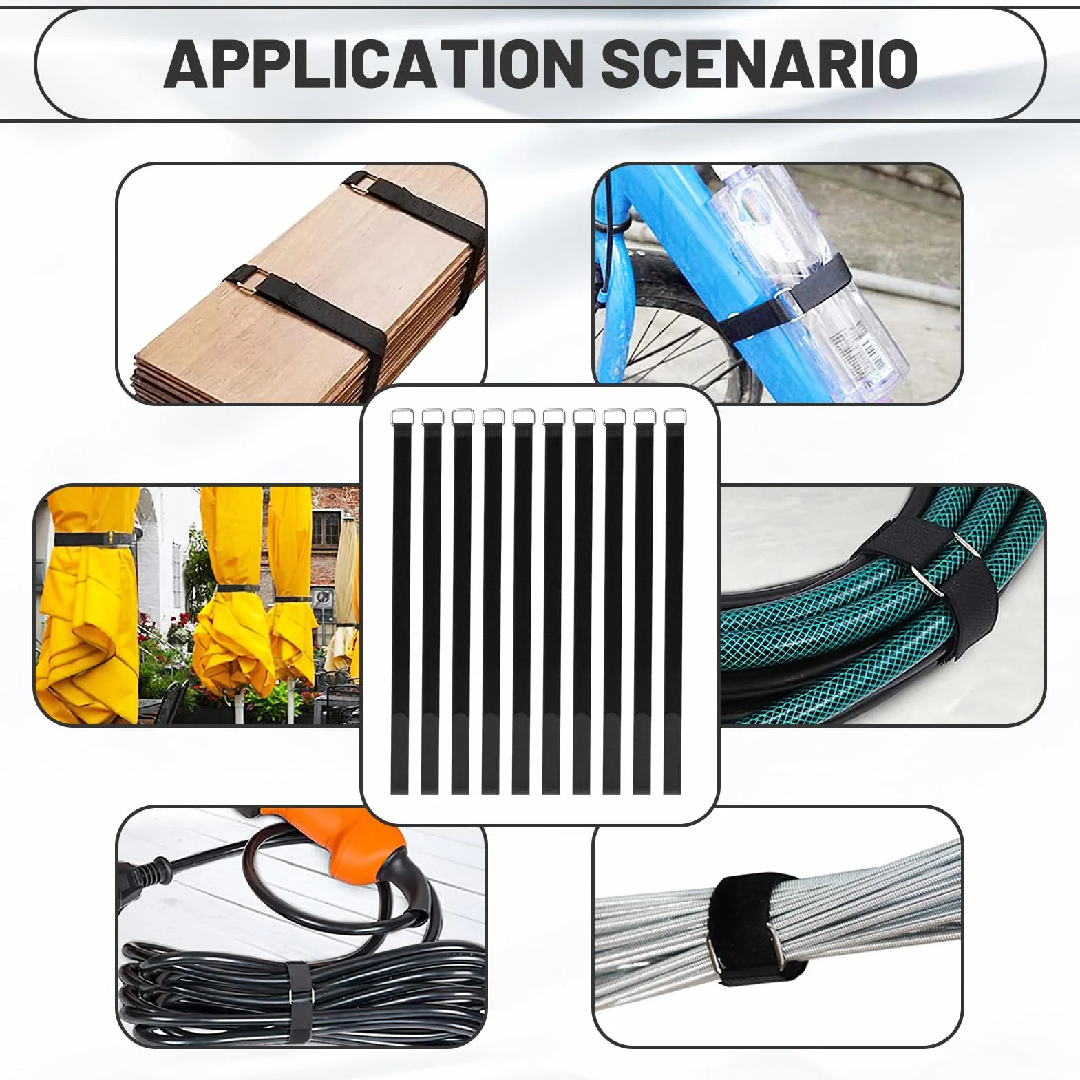 Regolabili Cinghie per Cavi Antiscivolo Multiuso 10pcs, Fascette per Bicicletta e Bagagli, 2CM*50CM