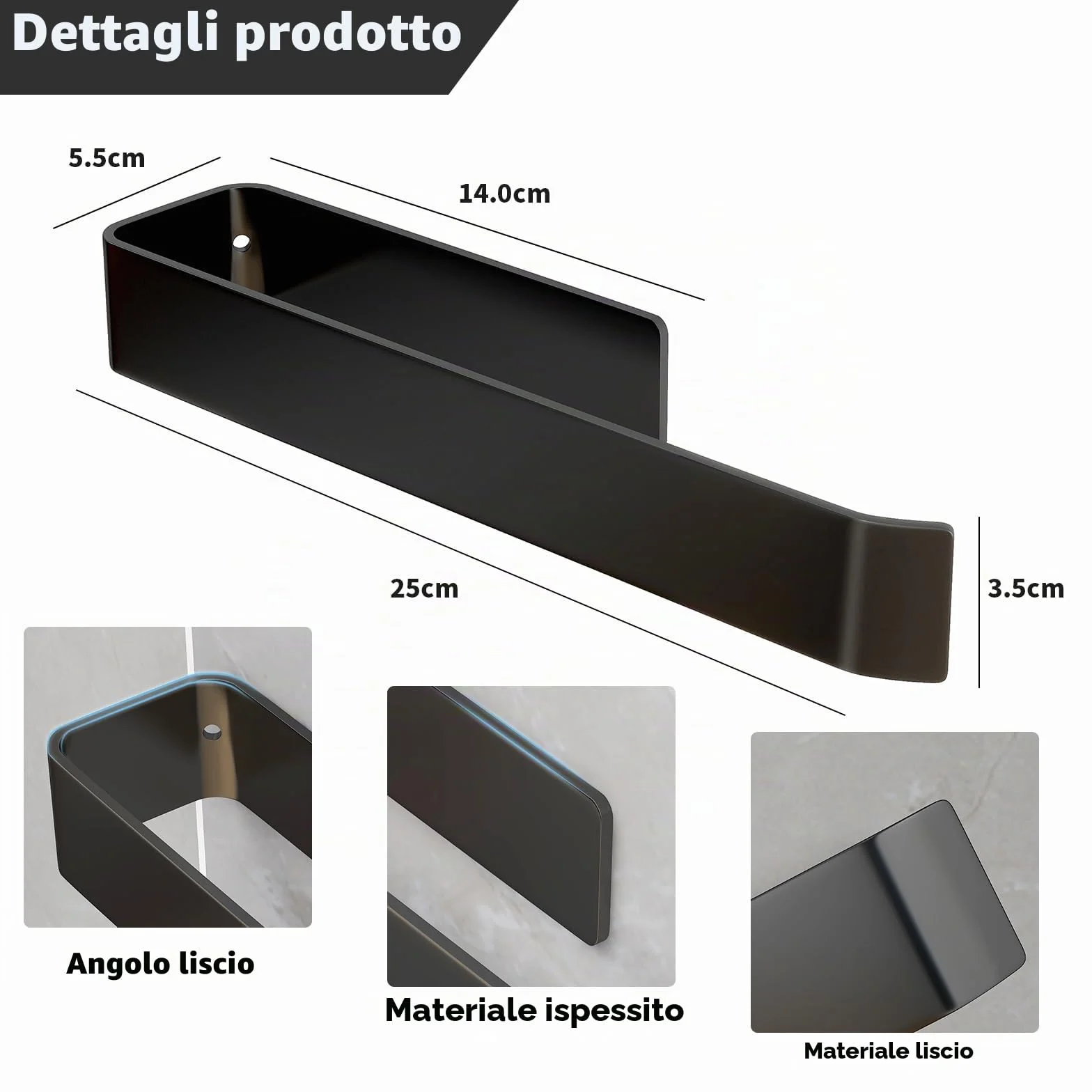Vista Porta Asciugamani Bagno Adesivo da Parete Nero 25cm SUS304 Acciaio Inox Senza Foratura