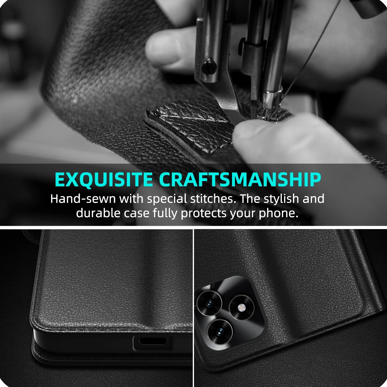 Cover per Honor X5C Plus Portafoglio Pelle PU Premium, Custodia Scomparti Carte Antiurto Protettiva Case con 1 Vetro Temperato, Nero
