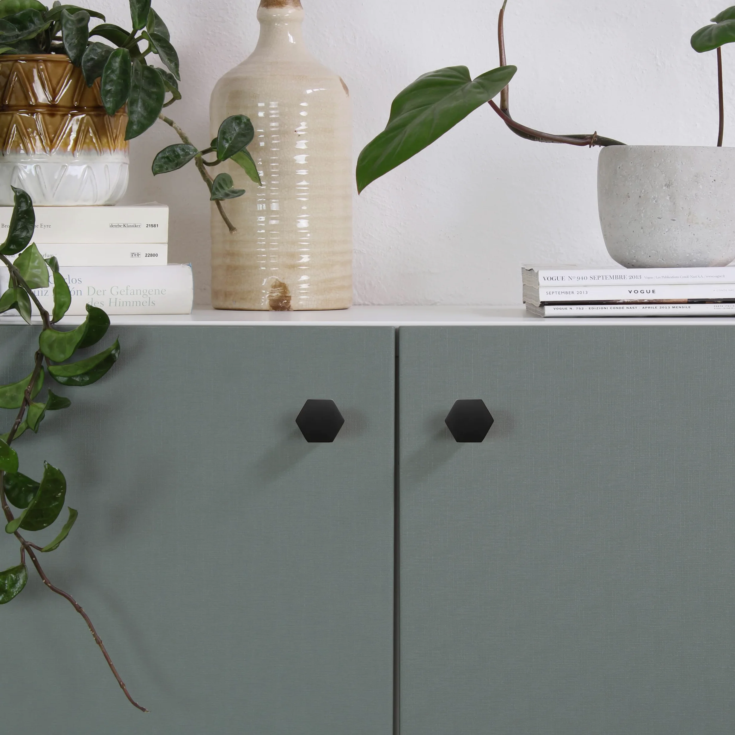 Natural Goods Berlin HEXAGON - Pomelli in metallo spazzolato per mobili, per porte, armadi, credenze, credenze, cassetti, da parete, con accessori di montaggio (10, nero)