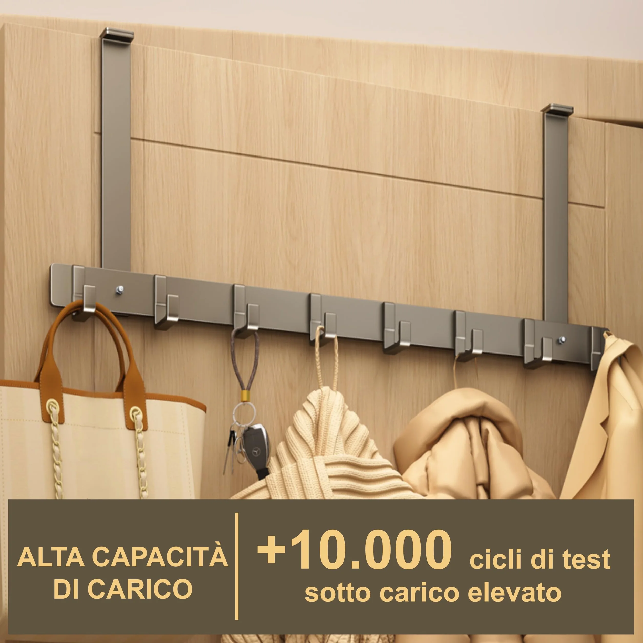 Appendiabiti da porta Regolabile 8 ganci salvaspazio resistente grigio 18cm