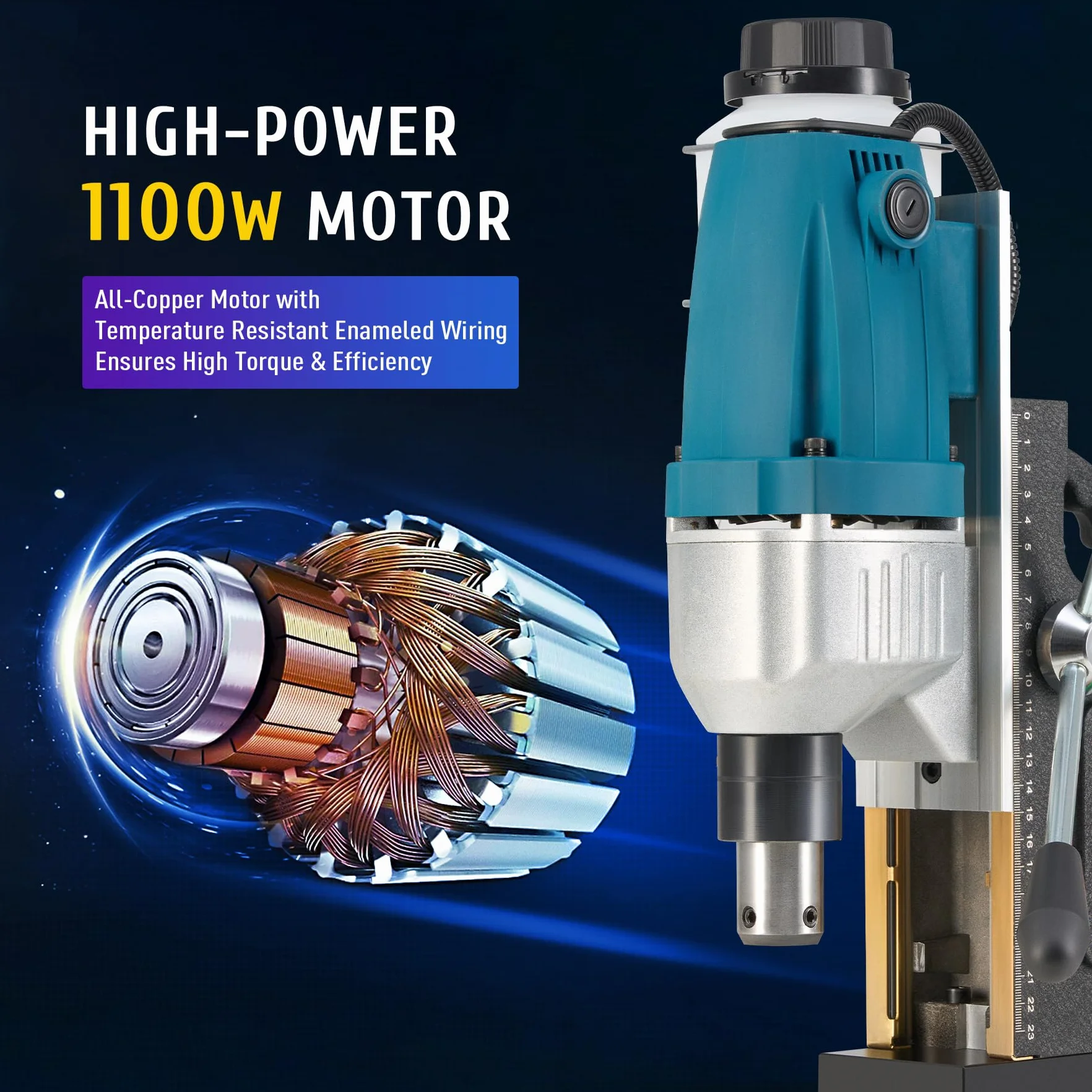 Trapano Magnetico 1100W 12000N 550 rpm Elettromagnetico Fino a 40 mm Profondità 50 mm Industriale