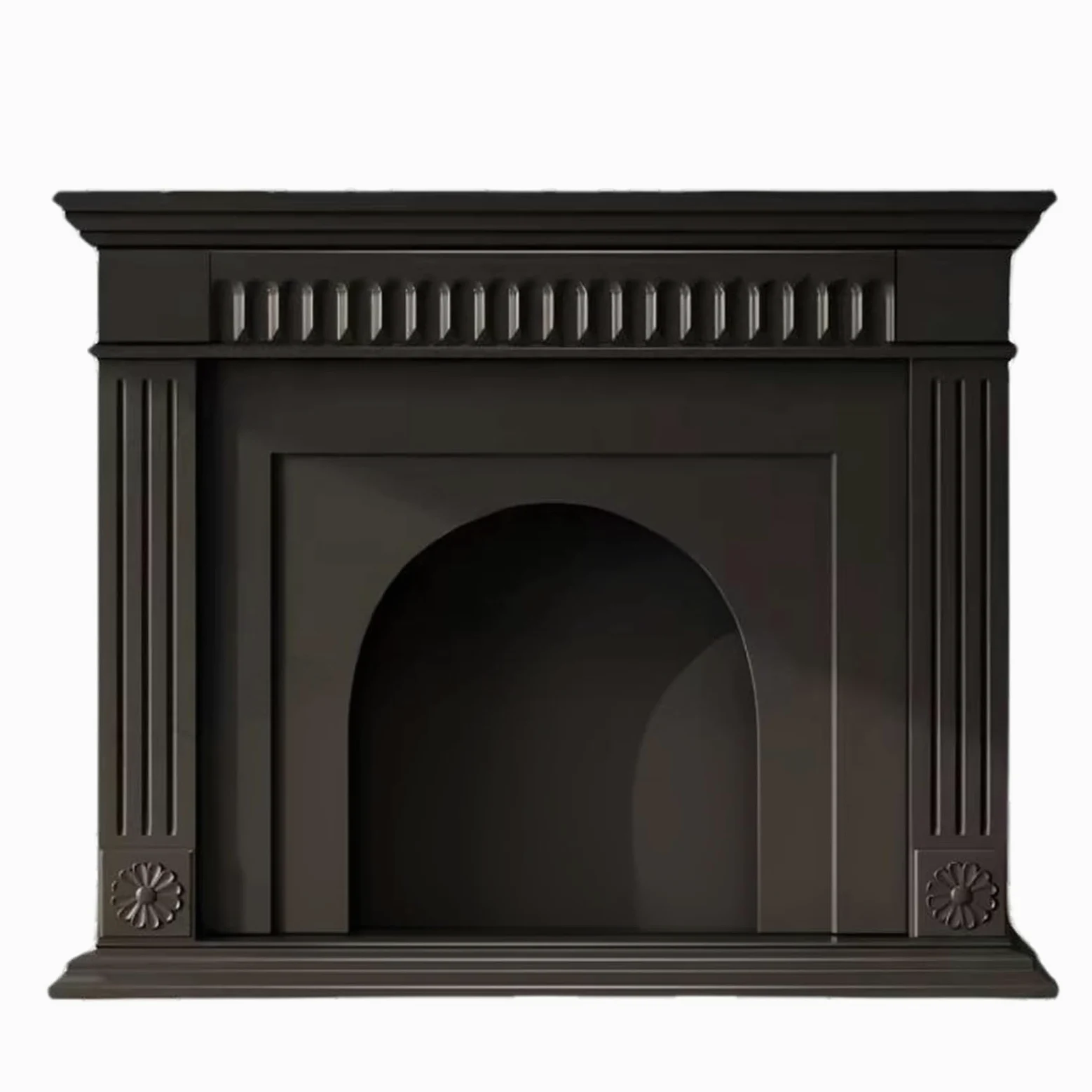 Cornice per caminetto Cornice Decorativa for caminetto in Legno massello ad Arco con Modanatura dentellata(Nero)
