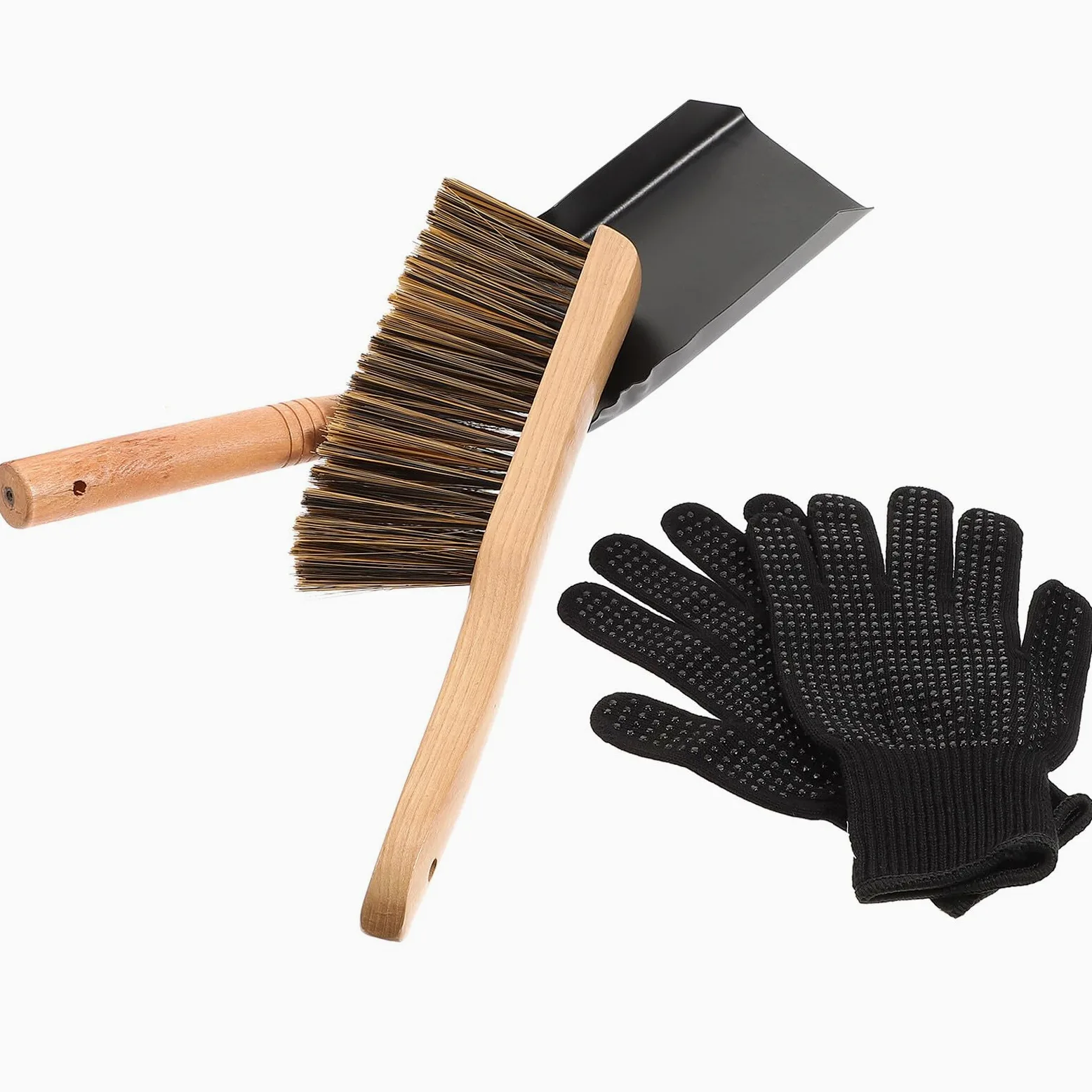 Mobestech Set Pala per Pulizia Stufa e Caminetto in Ferro Spazzola in Legno, Multiuso per Cenere Carbone e Detriti, Accessorio per Manutenzione Riscaldamento Casa