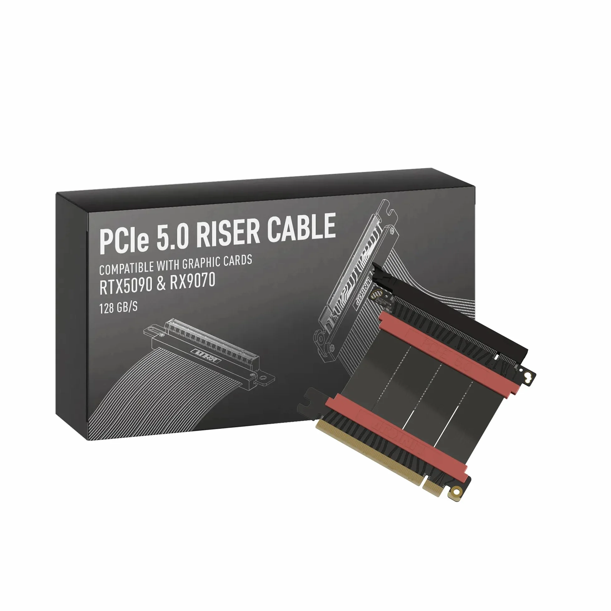 LINKUP - AVA5 Cavo Riser PCIE 5.0 | Pronto per RTX5090 RX9070 GPU | Velocità x16 128GB/s | Compatibile con PCIE 4.0 e WRX80/WRX90E | Angolo dritto Nero 5cm (Lunghezza totale 9cm)