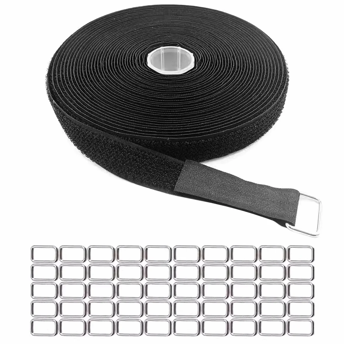 Fettuccia Nylon Resistente 10m con 50 Fibbie Chiusure Strappo Fascette Fermacavi Riutilizzabili Nero