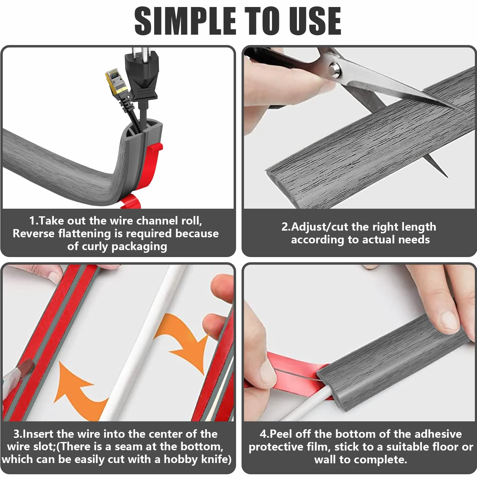 Canalina per cavi autoadesiva in PVC 3 cm x 300 cm flessibile