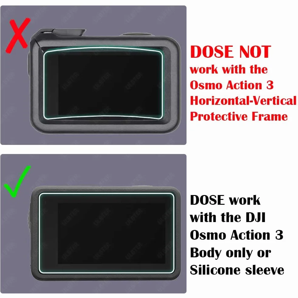 ULBTER Pellicola protettiva per DJI Osmo Action 3 + copriobiettivo, protezione in vetro temperato, 0,3 mm, durezza 9H anti-sfregamento, anti-impronte, anti-bolle [2+6 pezzi]