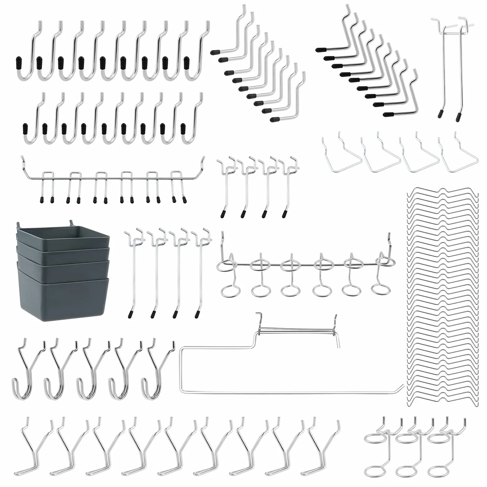 113 Pezzi Assortimento di Ganci per Pannello Forato, contenente 16 tipi diversi, Atrezzi Metallici