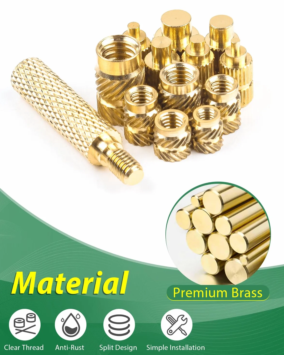 360 inserti filettati M2 M2.5 M3 M4 M5 M6, Bolatus dadi monofusione in ottone con saldatore, filettatura zigrinata per parti in plastica, inserti filettati per stampanti 3D